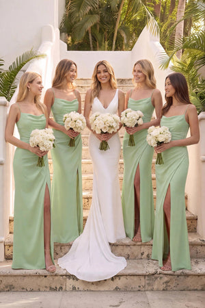 White Mermaid Satin Backless Sweep Train Wedding Dress | KISSBRIDAL