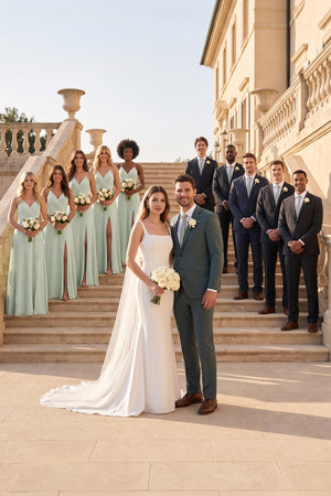 White Mermaid Square Neck Satin Wedding Dress | KISSBRIDAL