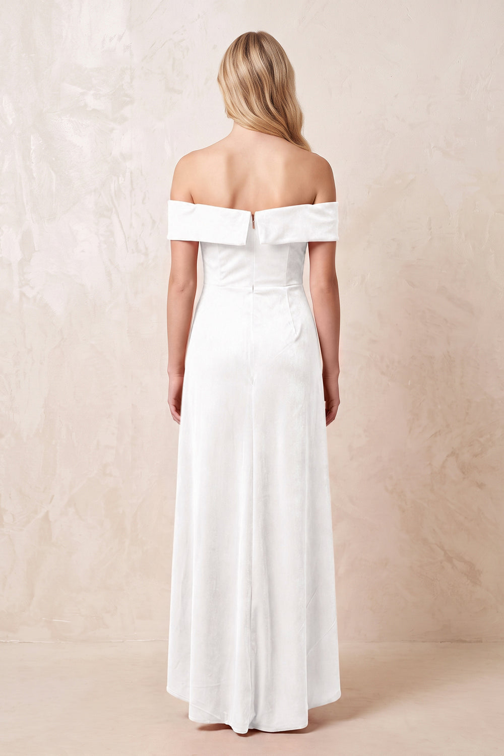 Off-the-Shoulder Sheath Velvet Midi Bridesmaid Dress in White