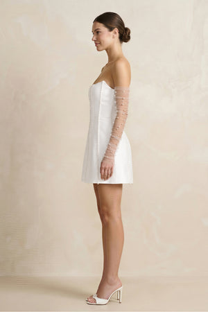 White Pearl Satin Sheath Strapless Wedding Dress (3) | KISSBRIDAL