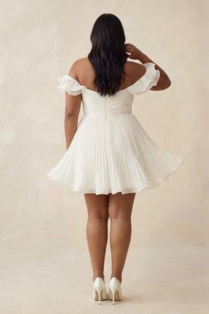 White Pleated Ruffled Off-the-Shoulder A-Line Mini Wedding Dress (2) [sizeplus] | KISSBRIDAL