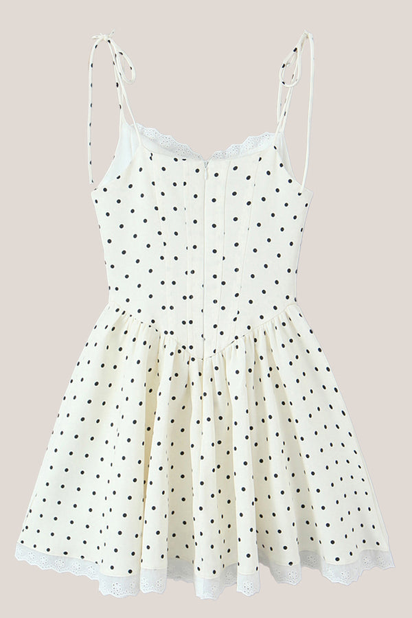 White Polka Dot Cotton A-Line Mini Dress