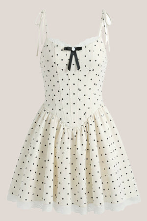 White Polka Dot Cotton A-Line Mini Dress