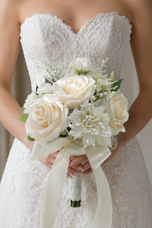 White Rose Cascade Hydrangea Wedding Flower Bouquets - SHE IS ME Accessories
