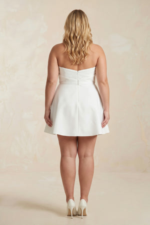 Diamond White Ruched Strapless A-Line Satin Mini Wedding Dress (2) [sizeplus] | KISSBRIDAL