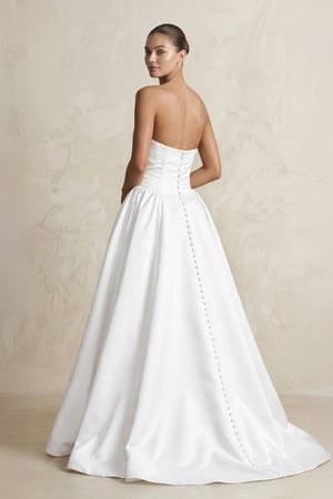 White Simple Sweetheart Satin Ball Gown Wedding Dress (2) | KISSBRIDAL