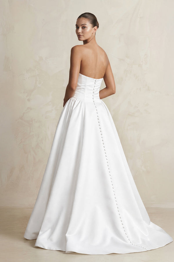 White Simple Sweetheart Satin Ball Gown Wedding Dress (2) | KISSBRIDAL