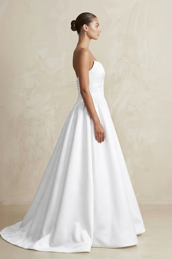White Simple Sweetheart Satin Ball Gown Wedding Dress (3) | KISSBRIDAL