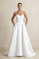 White Simple Sweetheart Satin Ball Gown Wedding Dress | KISSBRIDAL
