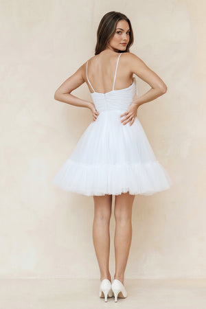 White Spaghetti Straps A-line Tulle Bow Wedding Dress With Beading (2) | KISSBRIDAL