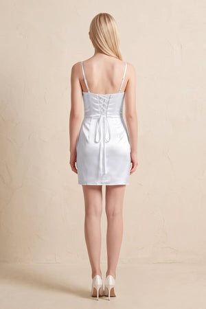 White Spaghetti Straps Satin Ruched Wedding Dress (2) | KISSBRIDAL