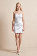 White Spaghetti Straps Satin Ruched Wedding Dress | KISSBRIDAL