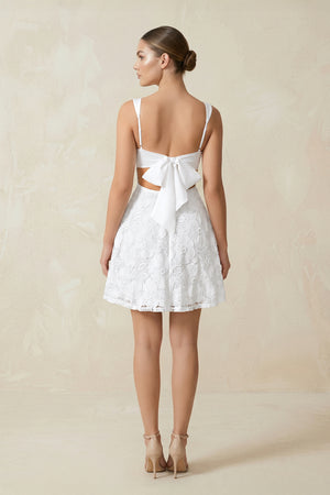 White Square Neck A-Line Lace Mini Wedding Dress (2) | KISSBRIDAL