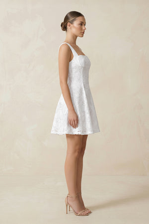 White Square Neck A-Line Lace Mini Wedding Dress (3) | KISSBRIDAL