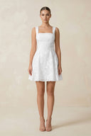 White Square Neck A-Line Lace Mini Wedding Dress | KISSBRIDAL