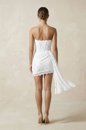 White Strapless Lace Sheath Corset Mini Wedding Dress (2) | KISSBRIDAL