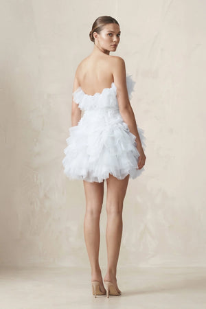White Strapless Organza Ruffled Bow Mini Wedding Dress (2) | KISSBRIDAL