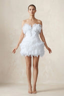 White Strapless Organza Ruffled Bow Mini Wedding Dress | KISSBRIDAL