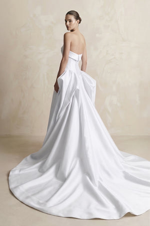 White Strapless Satin A-Line Wedding Dress (2) | KISSBRIDAL