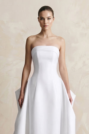 White Strapless Satin A-Line Wedding Dress (3) | KISSBRIDAL