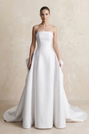 White Strapless Satin A-Line Wedding Dress | KISSBRIDAL