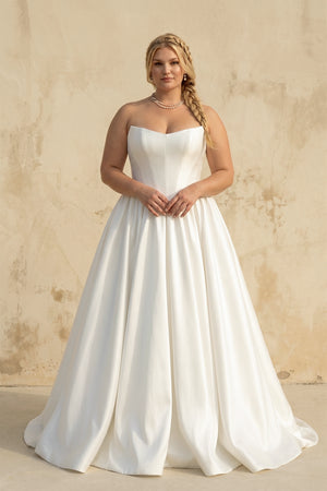 White Strapless Satin Ball-Gown Wedding Dress [sizeplus] | KISSBRIDAL