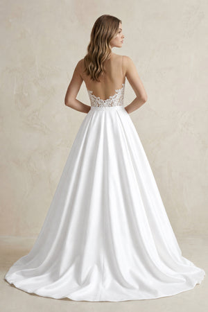 White Sweetheart Appliqued Satin Ball Gown Wedding Dress (2) | KISSBRIDAL