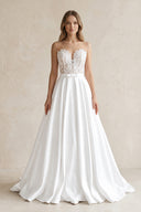 White Sweetheart Appliqued Satin Ball Gown Wedding Dress | KISSBRIDAL