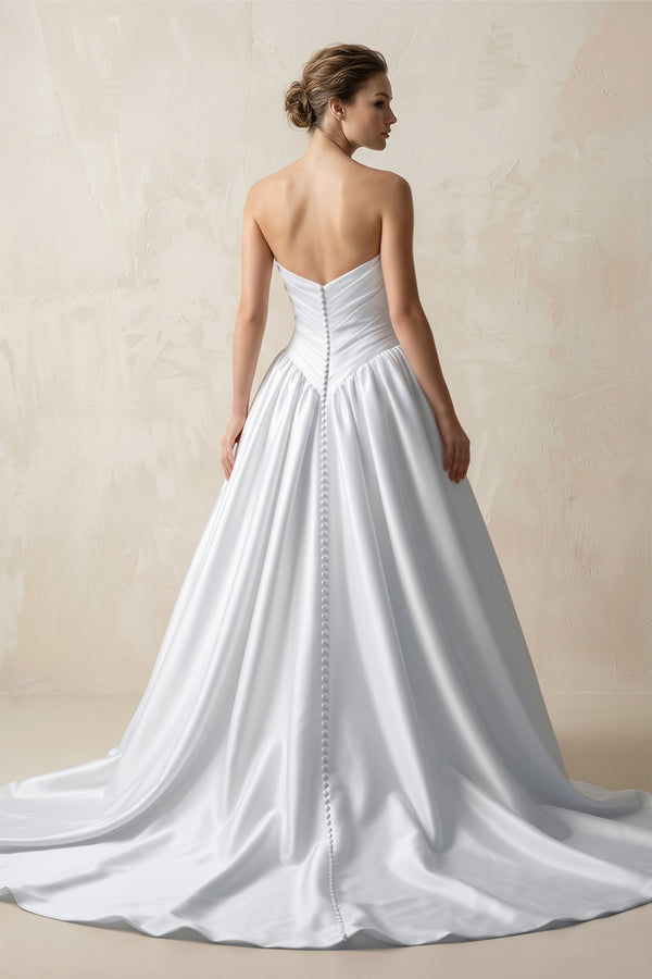 White Sweetheart Ball-Gown Satin Ruched Wedding Dress (2) | KISSBRIDAL