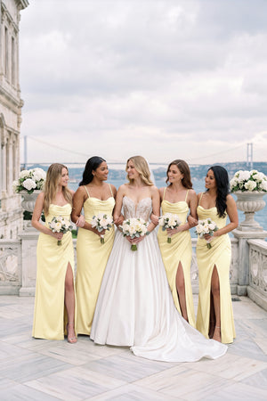 White Sweetheart Corset Satin Ball Gown Wedding Dress | KISSBRIDAL