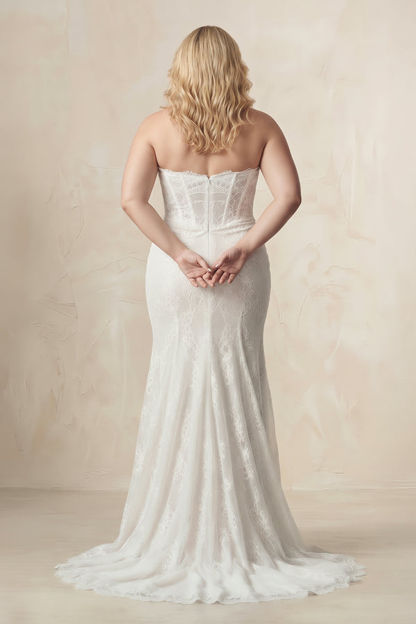 White Sweetheart Mermaid Lace Corset Wedding Dress (2) [sizeplus] | KISSBRIDAL
