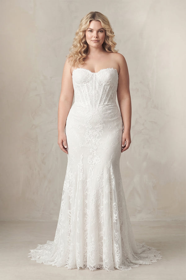 White Sweetheart Mermaid Lace Corset Wedding Dress [sizeplus] | KISSBRIDAL