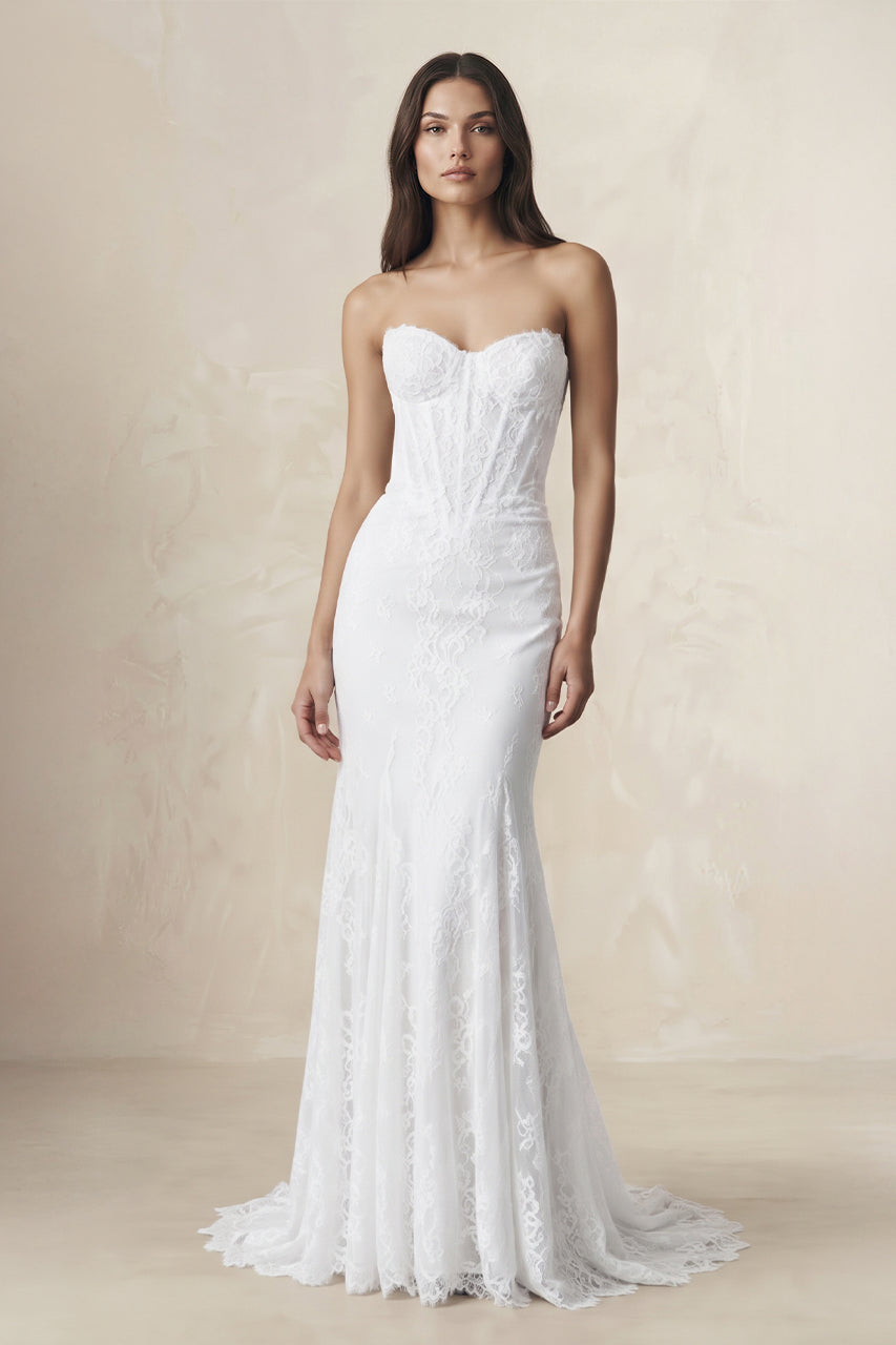 Sweetheart Mermaid Lace Corset Wedding Dress in White