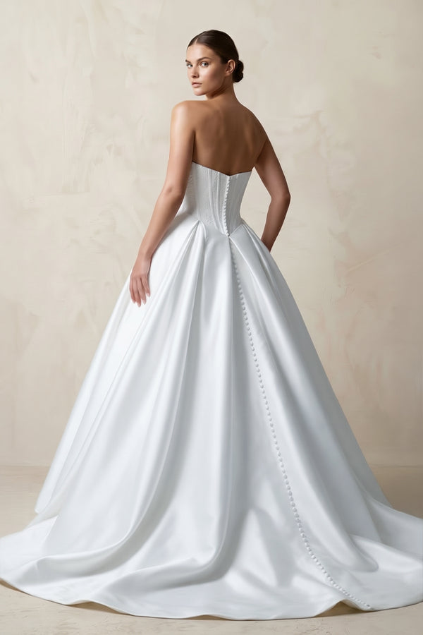 White Sweetheart Satin Ball Gown Corset Wedding Dress (2) | KISSBRIDAL