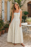 White Vintage Rose Printed A - Line Cotton Midi Dress - SHE IS ME Dresses
