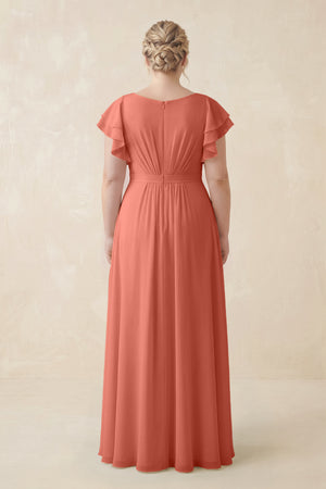 Wild Rose Cap Sleeve Ruffled A-Line Chiffon Bridesmaid Dress (2) | KISSBRIDAL
