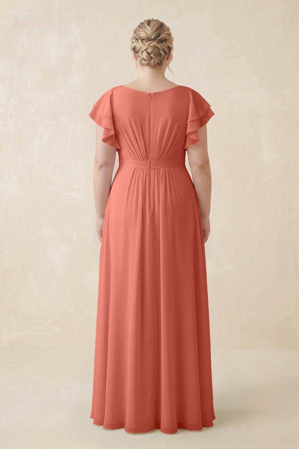 Wild Rose Cap Sleeve Ruffled A-Line Chiffon Bridesmaid Dress (2) | KISSBRIDAL