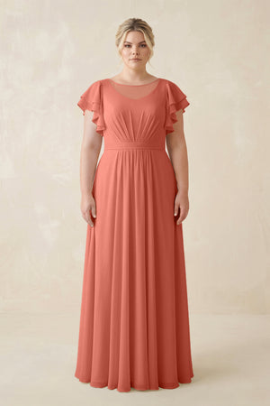 Wild Rose Cap Sleeve Ruffled A-Line Chiffon Bridesmaid Dress | KISSBRIDAL