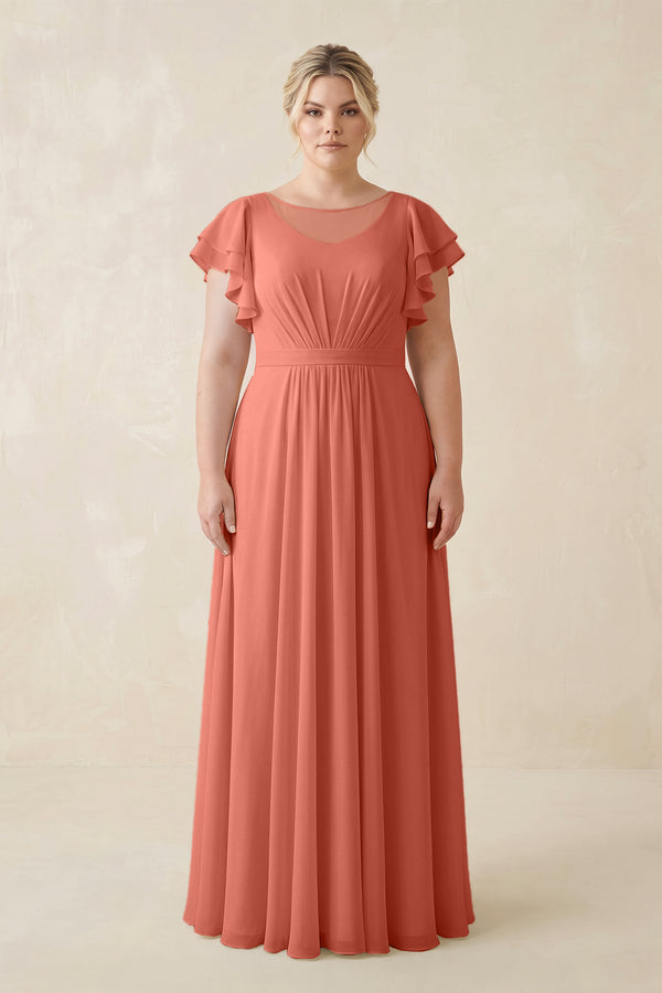 Wild Rose Cap Sleeve Ruffled A-Line Chiffon Bridesmaid Dress | KISSBRIDAL