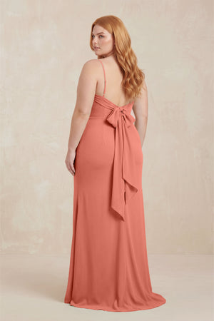 Wild Rose Cowl Neck Sheath Chiffon Bridesmaid Dress with Corset (2) | KISSBRIDAL