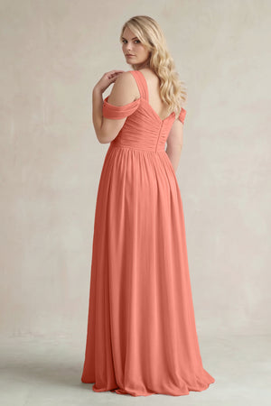 Wild Rose Off-the-Shoulder A-Line Chiffon Bridesmaid Dress With Slit (2) | KISSBRIDAL