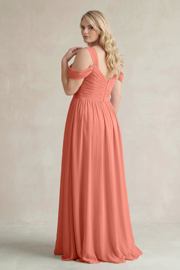 Wild Rose Off-the-Shoulder A-Line Chiffon Bridesmaid Dress With Slit (2) | KISSBRIDAL