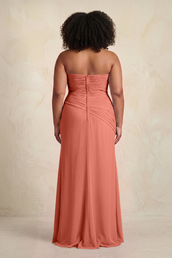 Wild Rose Sheath Chiffon Strapless Pleated Bridesmaid Dress (2) | KISSBRIDAL[sizeplus]