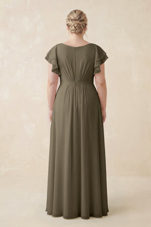 Willow Green Cap Sleeve Ruffled A-Line Chiffon Bridesmaid Dress (2) | KISSBRIDAL