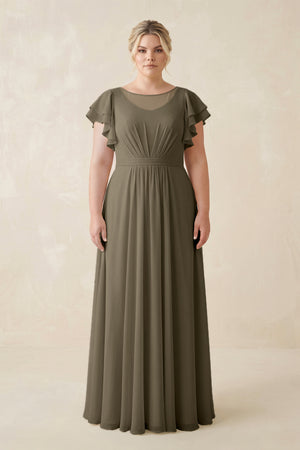 Willow Green Cap Sleeve Ruffled A-Line Chiffon Bridesmaid Dress | KISSBRIDAL