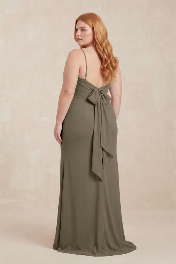 Willow Green Cowl Neck Sheath Chiffon Bridesmaid Dress with Corset (2) [sizeplus] | KISSBRIDAL