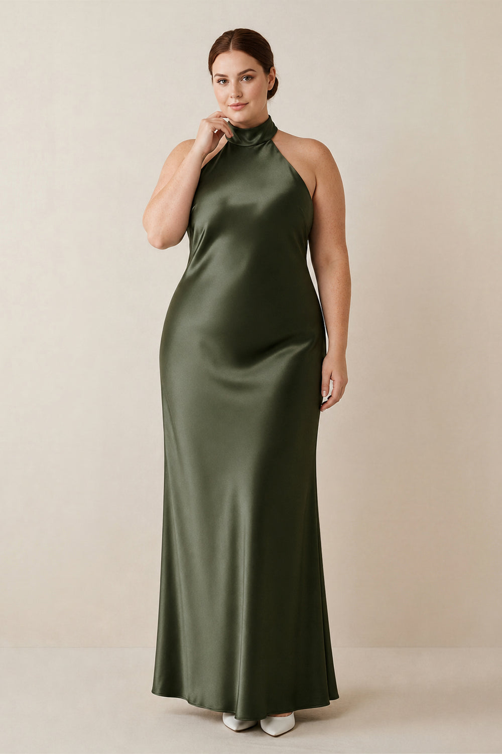 Halter Sheath Satin Bridesmaid Dress in Willow Green
