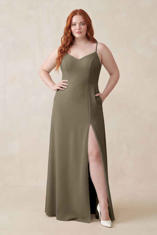Willow Green Ruched Sheath Chiffon Bridesmaid Dress [sizeplus] | KISSBRIDAL