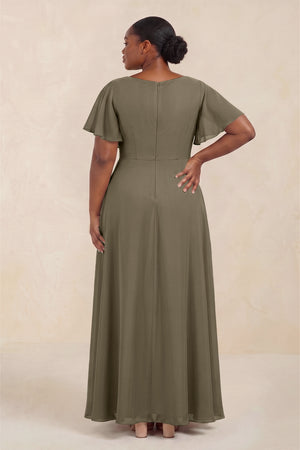 Willow Green Short Sleeves Bateau A-Line Chiffon Bridesmaid Dress (4) [sizeplus] | KISSBRIDAL