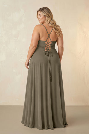 Willow Green Spaghetti Straps Chiffon A-Line Bridesmaid Dress (2) [sizeplus] | KISSBRIDAL